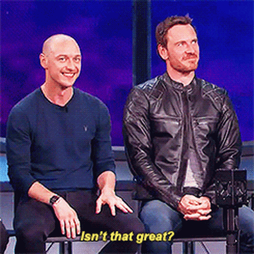 Two Men Are Sitting Next To Each Other And One Of Them Is Asking The Other " Isn 'T That Great " GIF