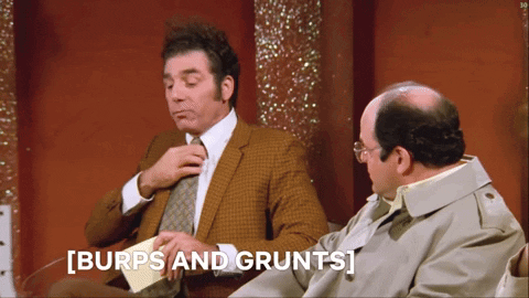 Two Men Sitting Next To Each Other Burps And Grunts GIF