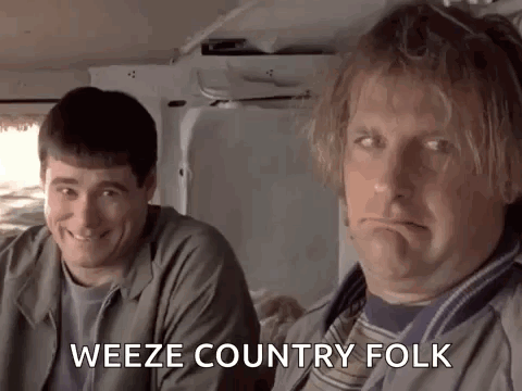 Two Men Are Sitting Next To Each Other In A Van And One Of Them Is Saying Weeze Country Folk GIF