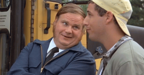 Two Men Sitting Next To Yellow Bus Talking GIF