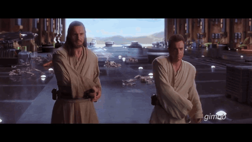 Two Men Are Standing Next To Each Other And The Bottom Right Corner Of The Screen Says Gimao GIF