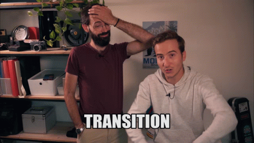 Two Men Are Standing Next To Each Other And The Word Transition Is On The Bottom GIF