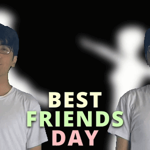 Two Men Are Standing Next To Each Other With The Words Best Friends Day Written On The Bottom GIF