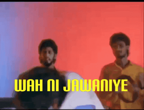 Two Men Are Standing Next To Each Other With Wah Ni Jawaniye Written In Yellow Letters GIF