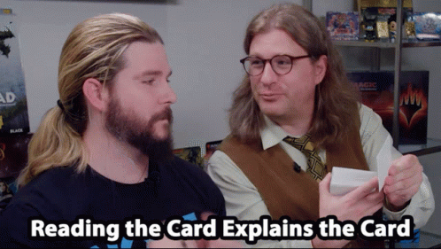 Two Men Are Talking About Reading The Card And Explaining The Card GIF