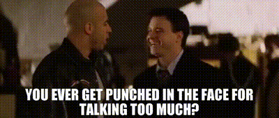 Two Men Are Talking To Each Other And One Of Them Says `` You Ever Get Punched In The Face For Talking Too Much '' GIF