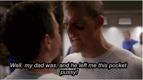 Two Men Are Talking To Each Other In A Locker Room And One Of Them Says Well My Dad Was And He Left Me This Pocket Pussy GIF