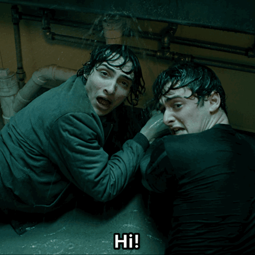 Two Men Are Under A Sink And One Of Them Is Screaming Hi GIF
