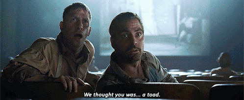 Two Men Are Watching A Movie And One Of Them Says " We Thought You Was ... A Toad " GIF