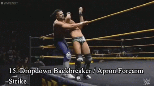 Two Men Are Wrestling In A Wrestling Ring And One Of Them Is Wearing An Apron GIF