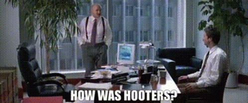 Two Men At Desk How Was Hooters GIF