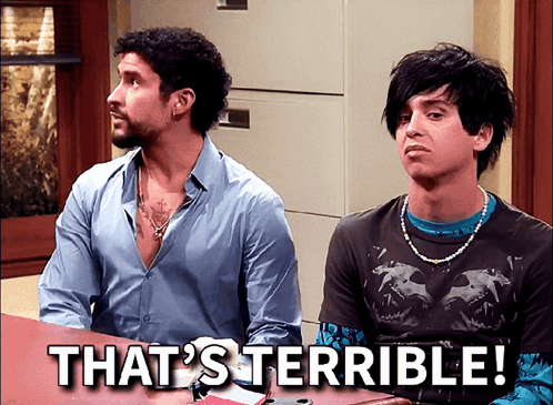 Two Men At Table Saying That's Terrible GIF