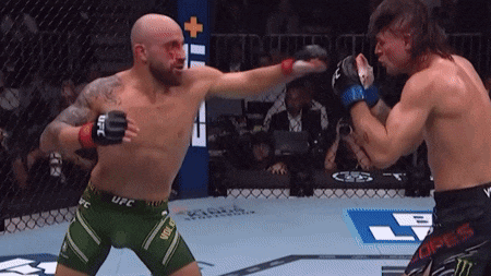 Two Men Boxing One in UFC Shorts