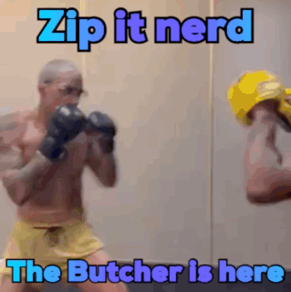 Two Men Boxing Zip It Nerd The Butcher Is Here