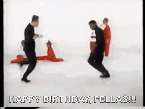 Two Men Dancing Happy Birthday Fellas GIF