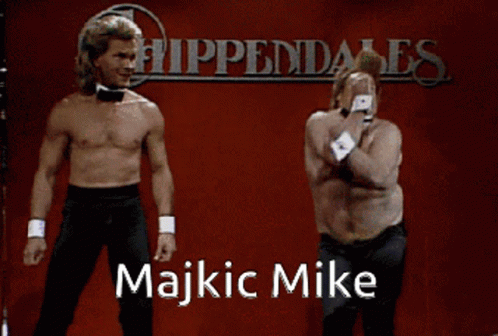 Two Men Dancing In Front Of A Sign That Says Chippewales GIF