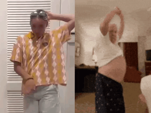 Two Men Dancing In Plaid And White Shirts GIF