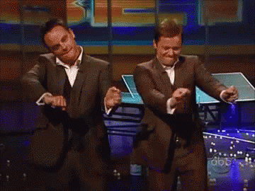 Two Men Dancing In Suits And Bow Ties On ABC Stage GIF