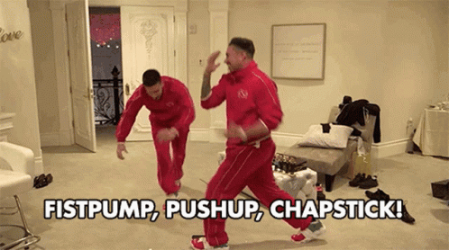 Two Men Dancing With Fistpump Pushup Chapstick