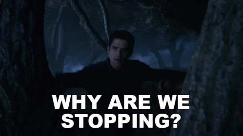 Two Men Dark Room Asking Why Are We Stopping