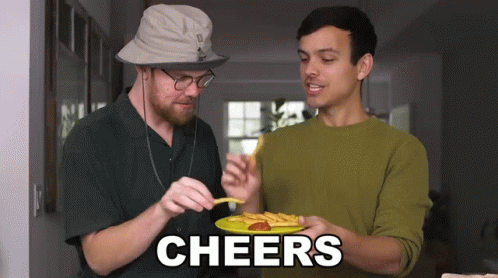 Two Men Eating French Fries Cheers
