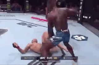 Two Men Fighting Boxing Ring One Down