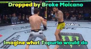 Two Men Fighting In Boxing Ring Dropped By Broke Moicano Imagine What Topuria Would Do GIF