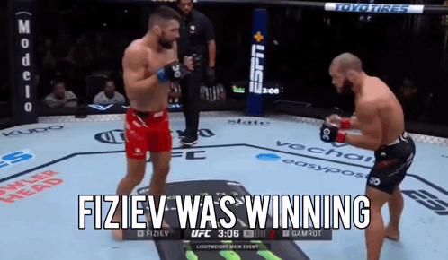 Two Men Fighting in Boxing Ring Fiziev Was Winning