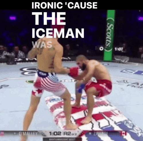 Two Men Fighting in Boxing Ring Ironic Cause the Iceman Was