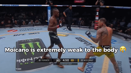 Two Men Fighting In Boxing Ring Moicano Extremely Weak To The Body GIF