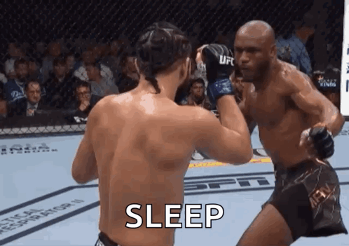 Two Men Fighting In Boxing Ring Saying Sleep GIF
