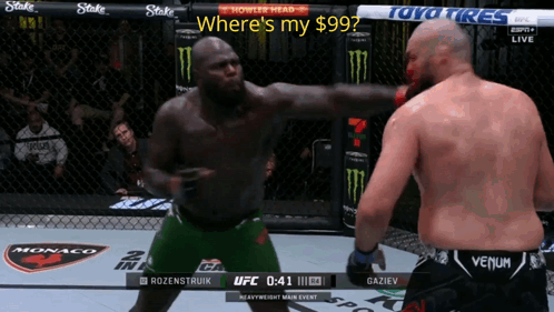 Two Men Fighting In Boxing Ring Saying Where's My $99 GIF