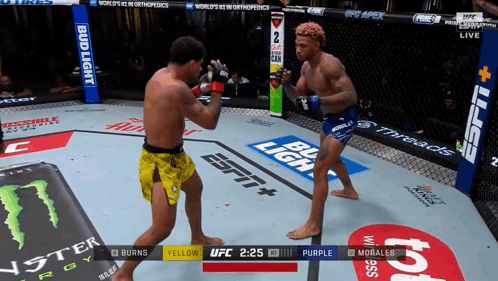 Two Men Fighting In Boxing Ring Sponsored By Bud Light And Monster Energy GIF