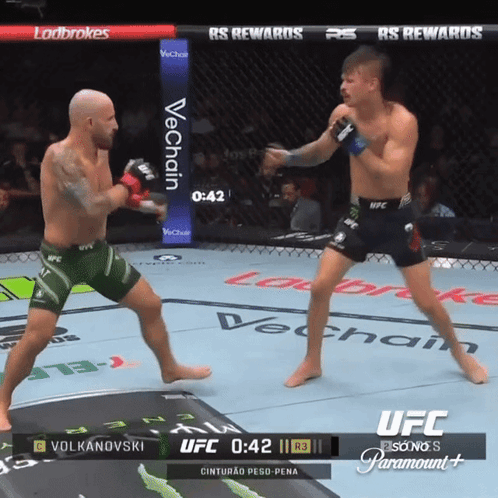 Two Men Fighting in Boxing Ring Sponsored by Paramount