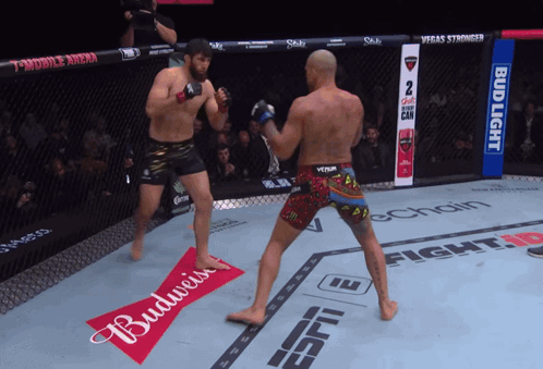 Two Men Fighting In Boxing Ring GIF