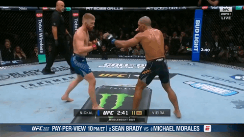 Two Men Fighting in Boxing Ring with Bud Light Ads