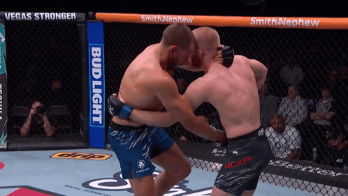 Two Men Fighting in Boxing Ring With Bud Light Advertisement