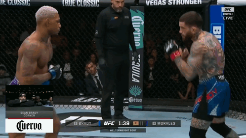 Two Men Fighting In Boxing Ring With Cuervo Banner GIF