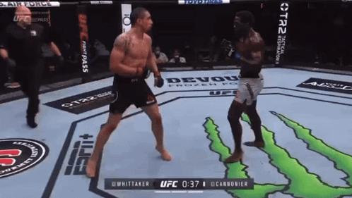 Two Men Fighting In Cage With Referee GIF