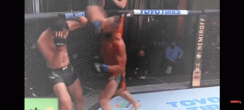 Two Men Fighting in Cage With Toyo Tires Banner