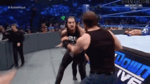 Two Men Fighting In Wrestling Ring With Crowd GIF