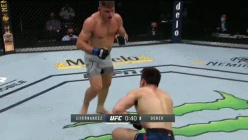 Two Men Fighting Monster in Boxing Ring