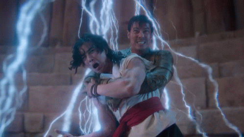 Two Men Fighting With Lightning Behind Them