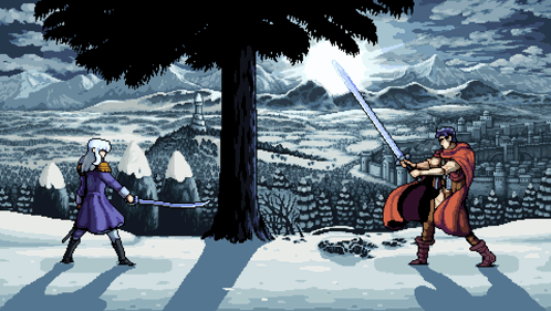 Two Men Fighting With Swords Pixel Art