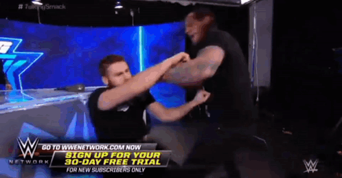 Two Men Fighting Wrestling Ring Go To WWENetwork.com GIF