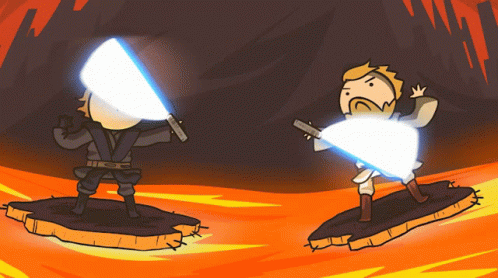 Two Men Holding Lightsabers