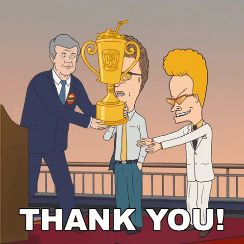 Two Men Holding Trophy Thank You