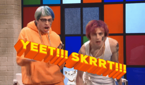 Two Men Holding Yeet Skrrt Sign GIF