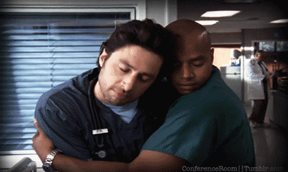 Two Men Hugging Each Other In A Room With The Words Conference Room Tumblr.com On The Bottom GIF
