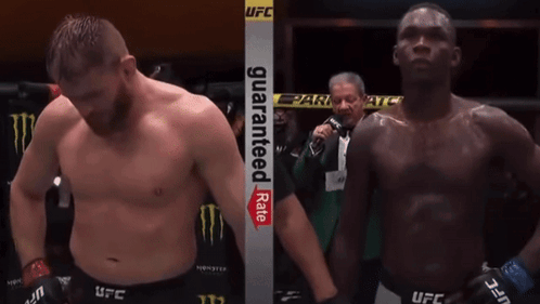 Two Men In A Boxing Ring With A Sign That Says Guaranteed Rate On It GIF